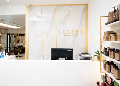 Entrance of Legend Beauty Centre in Dubai, Dubai, AE showcasing modern decor and beauty products.