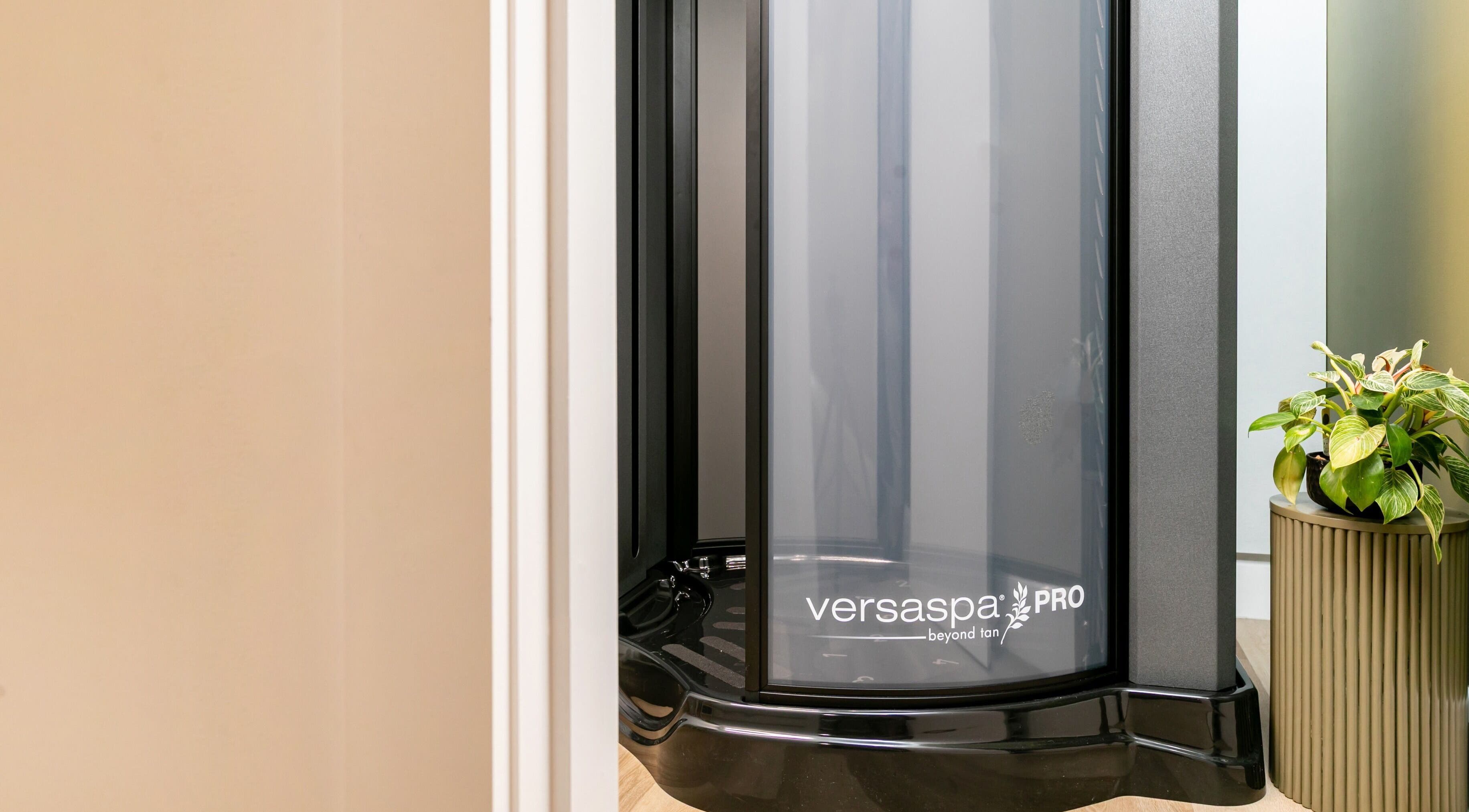 VersaSpa tanning booth at Selftan Studio, Melbourne, Victoria, AU, offering a modern, luxurious tanning experience.