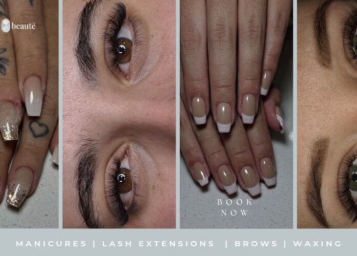 Nails and eyelashes at Inventif Beauté, Mossel Bay, Western Cape, ZA showcasing manicures and lash extensions.