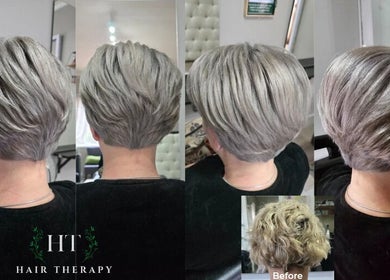 Sleek hair transformation at Hair Therapy Knysna, Knysna, Western Cape, ZA showcasing a stylish modern cut.