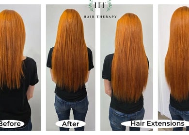 Hair extensions transformation at Hair Therapy Knysna, Knysna, Western Cape, ZA, before and after view.