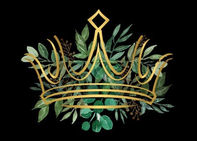 Elegant golden crown with green leaves at Hair Therapy Knysna, Knysna, Western Cape, ZA.