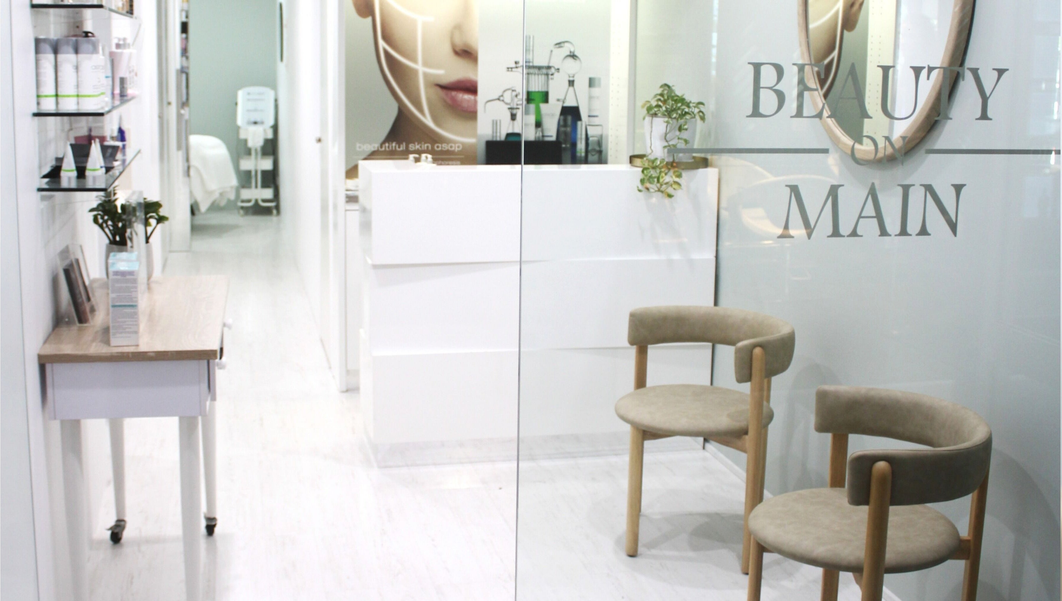 Entrance of Beauty on Main, featuring stylish seating in Main Beach, Queensland, AU.