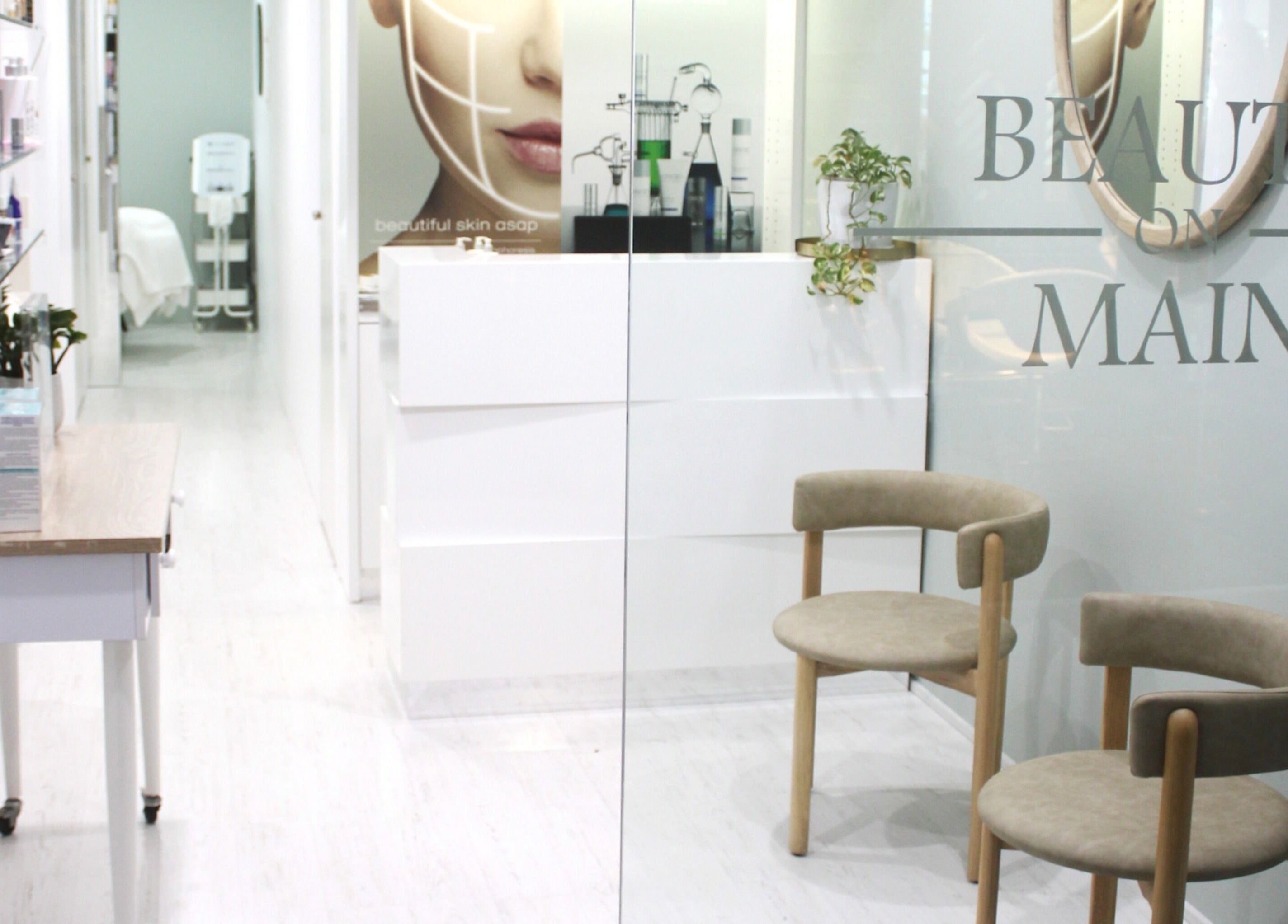 Entrance of Beauty on Main, featuring stylish seating in Main Beach, Queensland, AU.