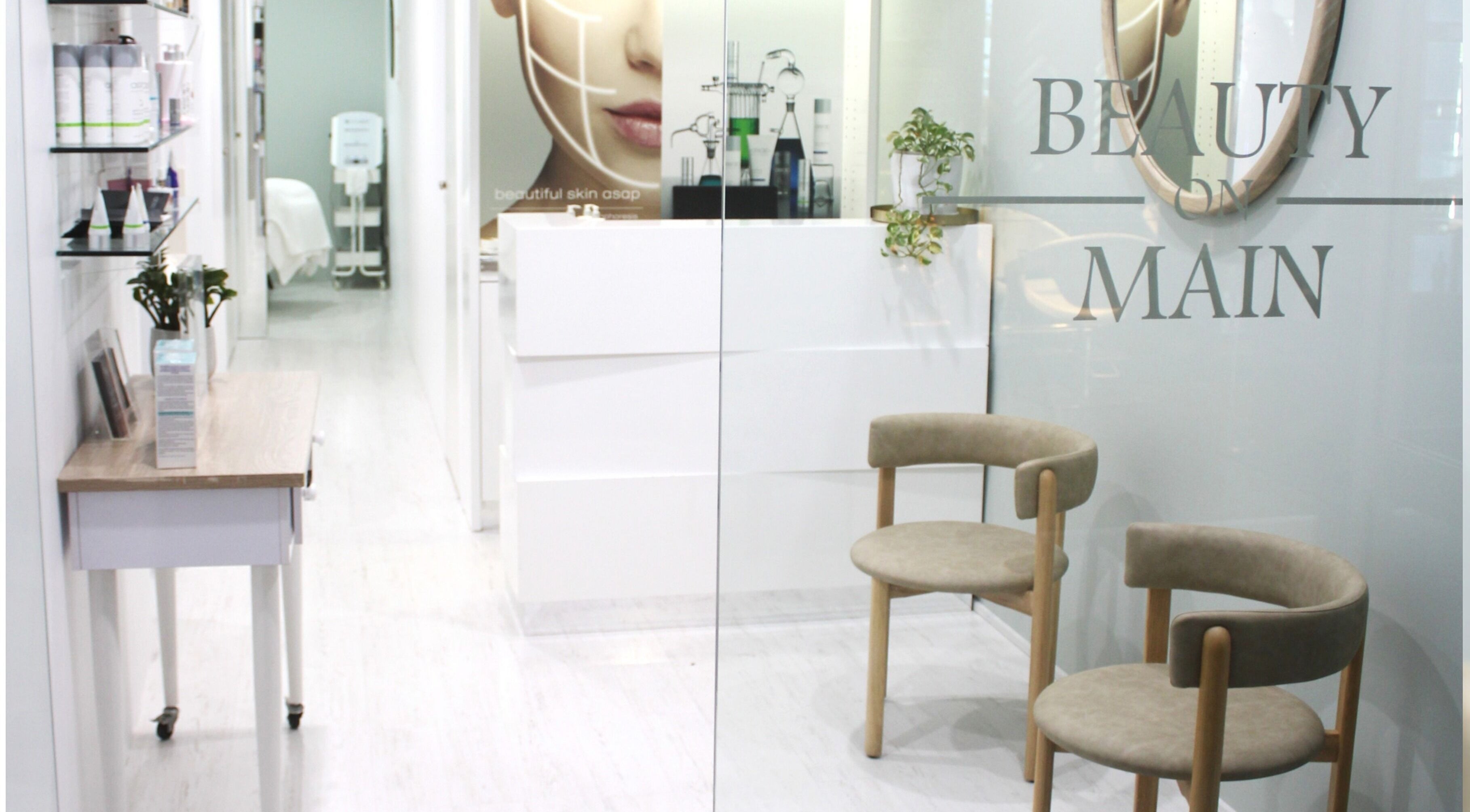 Entrance of Beauty on Main, featuring stylish seating in Main Beach, Queensland, AU.