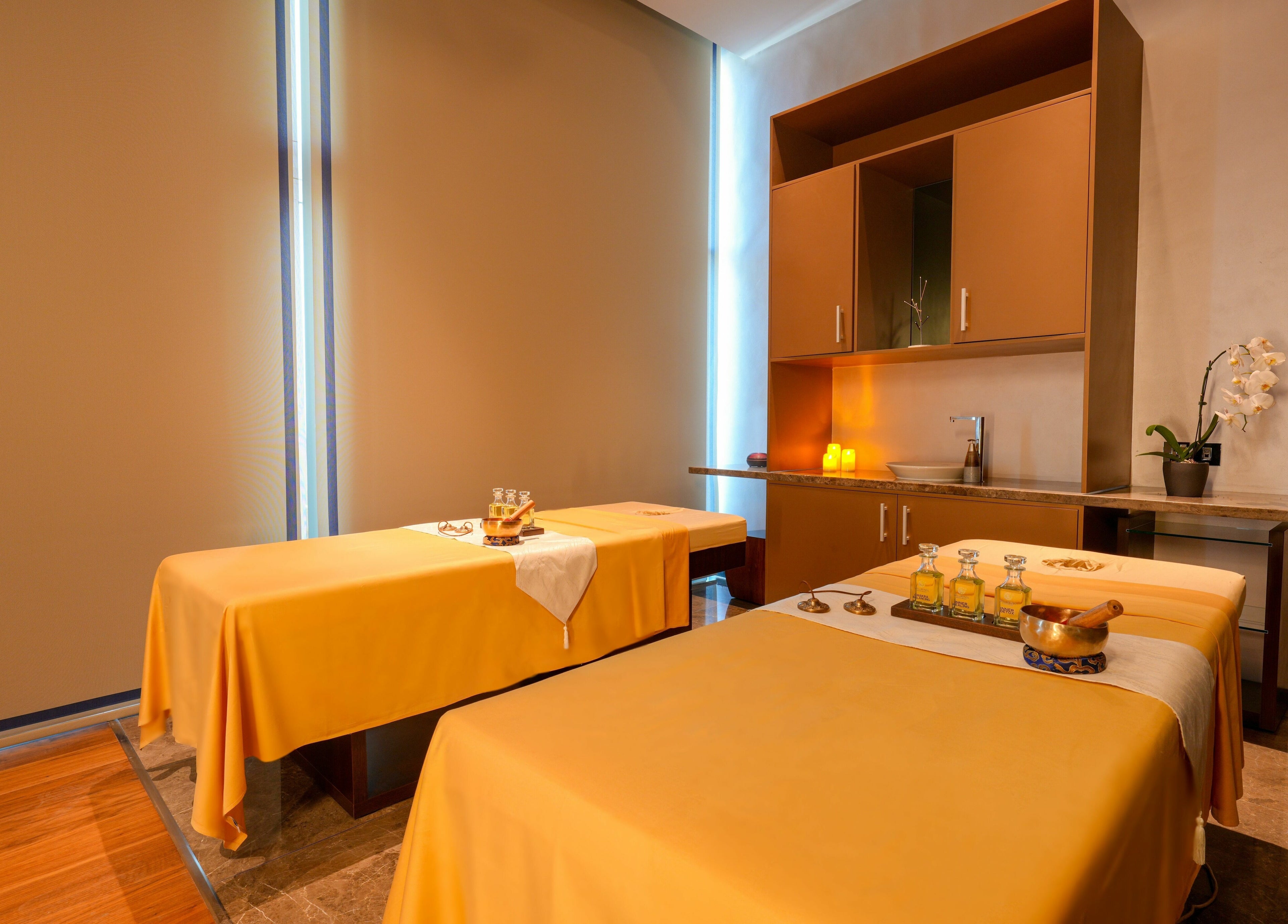 Tranquil spa treatment room at Wellbeings Holistic Healing, Marriott Jewel of the Creek in Dubai, AE.