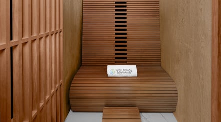 Relaxing wooden sauna at Wellbeings Holistic Healing, Hotel Indigo Dubai, offering serene wellness in Dubai, Dubai, AE.