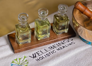 Aromatherapy oils and singing bowl at Wellbeings Holistic Healing, Hotel Indigo Dubai, Dubai, Dubai, AE.