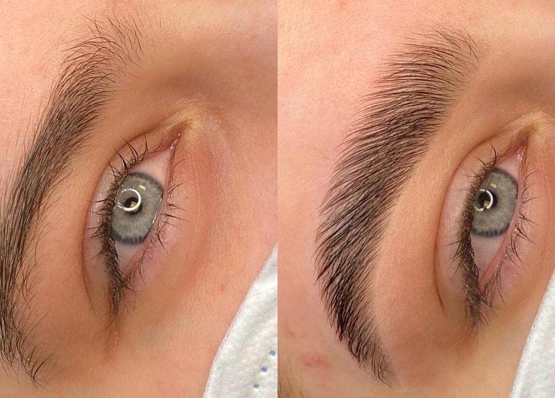 Eyebrow transformation at Selkie Skin, Mevagissey, England, GB, showcasing enhanced brow shape.