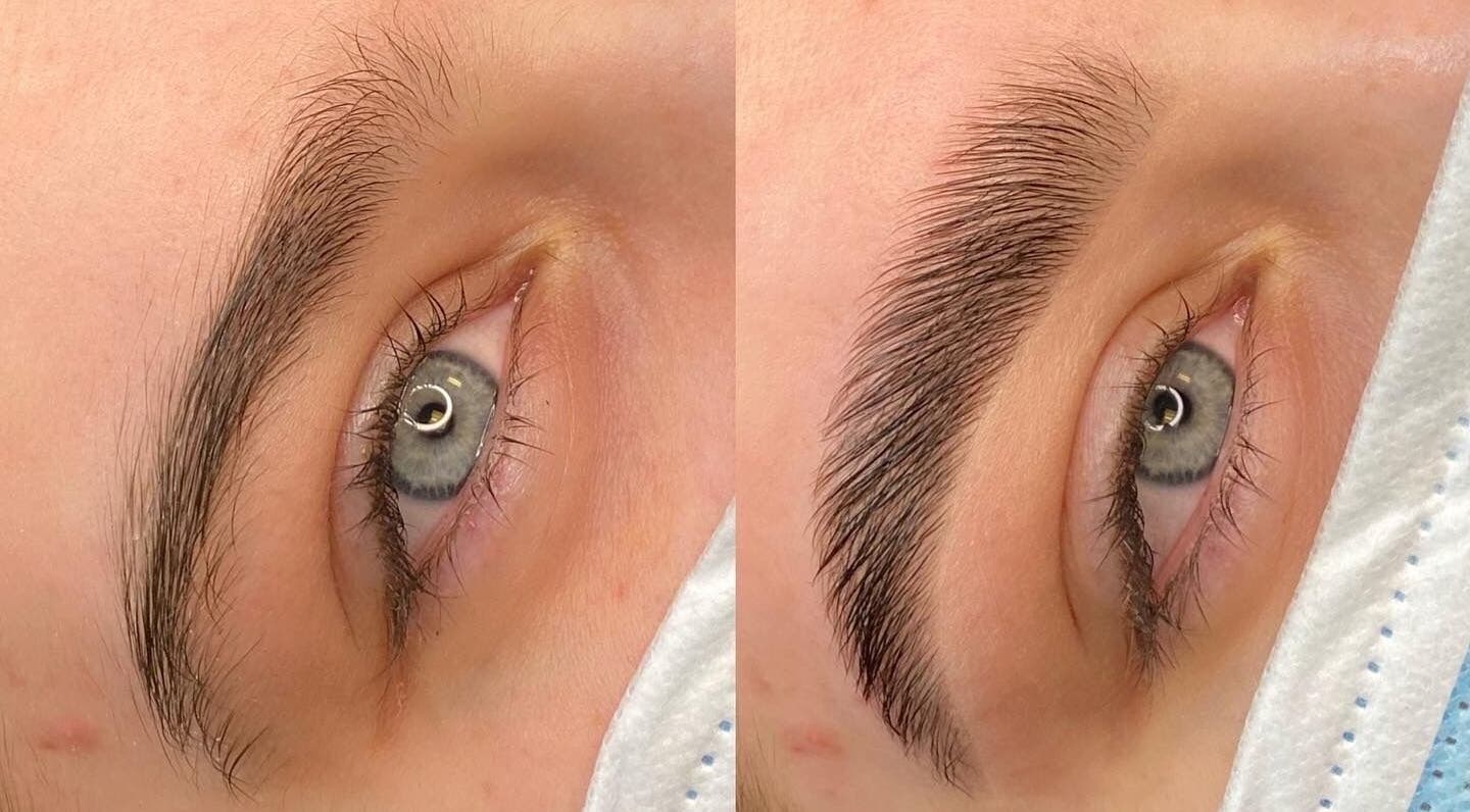 Eyebrow transformation at Selkie Skin, Mevagissey, England, GB, showcasing enhanced brow shape.