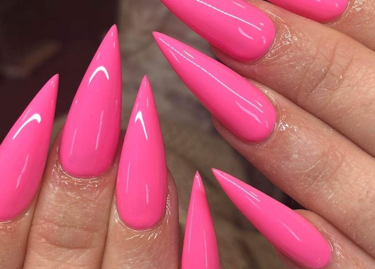 Bright pink stiletto nails at Moncheri Hand and Foot Spa Monaghan, County Monaghan, County Monaghan, IE.