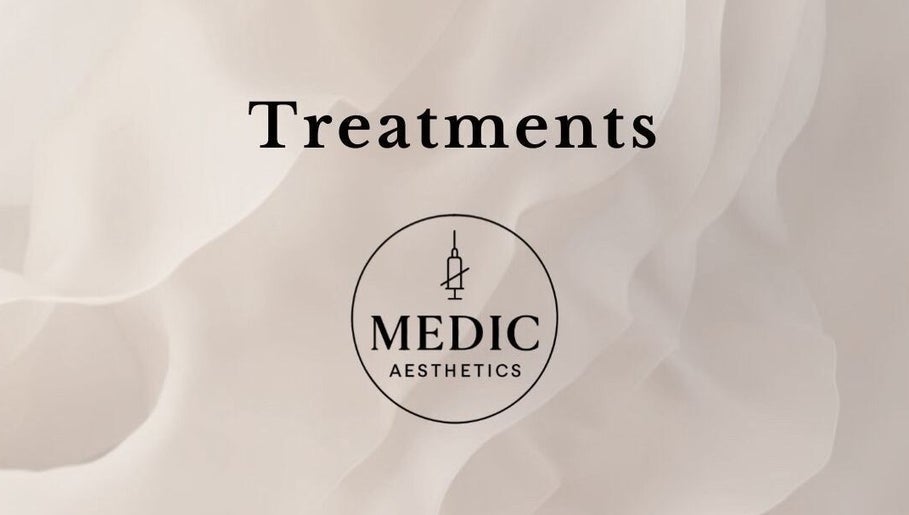 MedicAesthetics treatment logo on a soft fabric background in Oakley, England, GB.