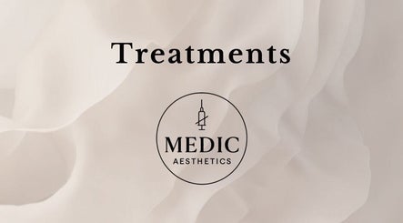 MedicAesthetics treatment logo on a soft fabric background in Oakley, England, GB.