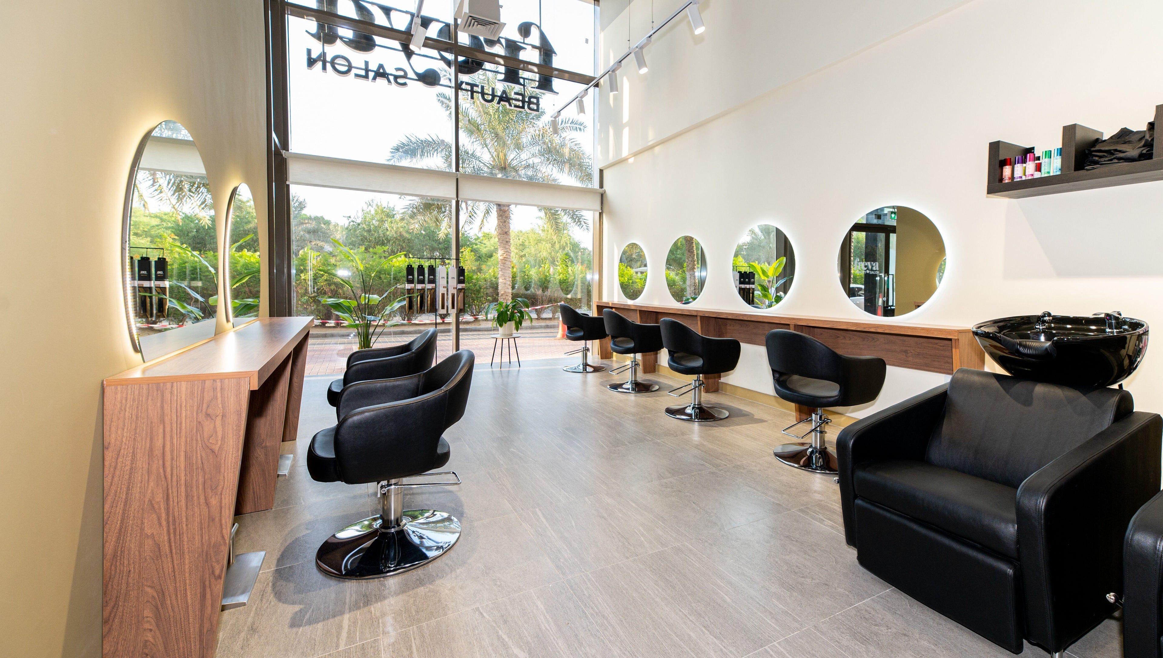 Freya Beauty Salon JVC offers a tranquil interior with modern chairs and mirrors in Dubai, Dubai, AE.