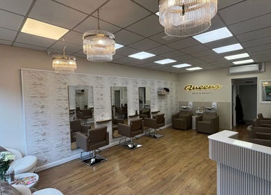 Elegant interior of Sshh Hair @ Queens Hair And Beauty in Bristol, England, GB with modern decor and seating.