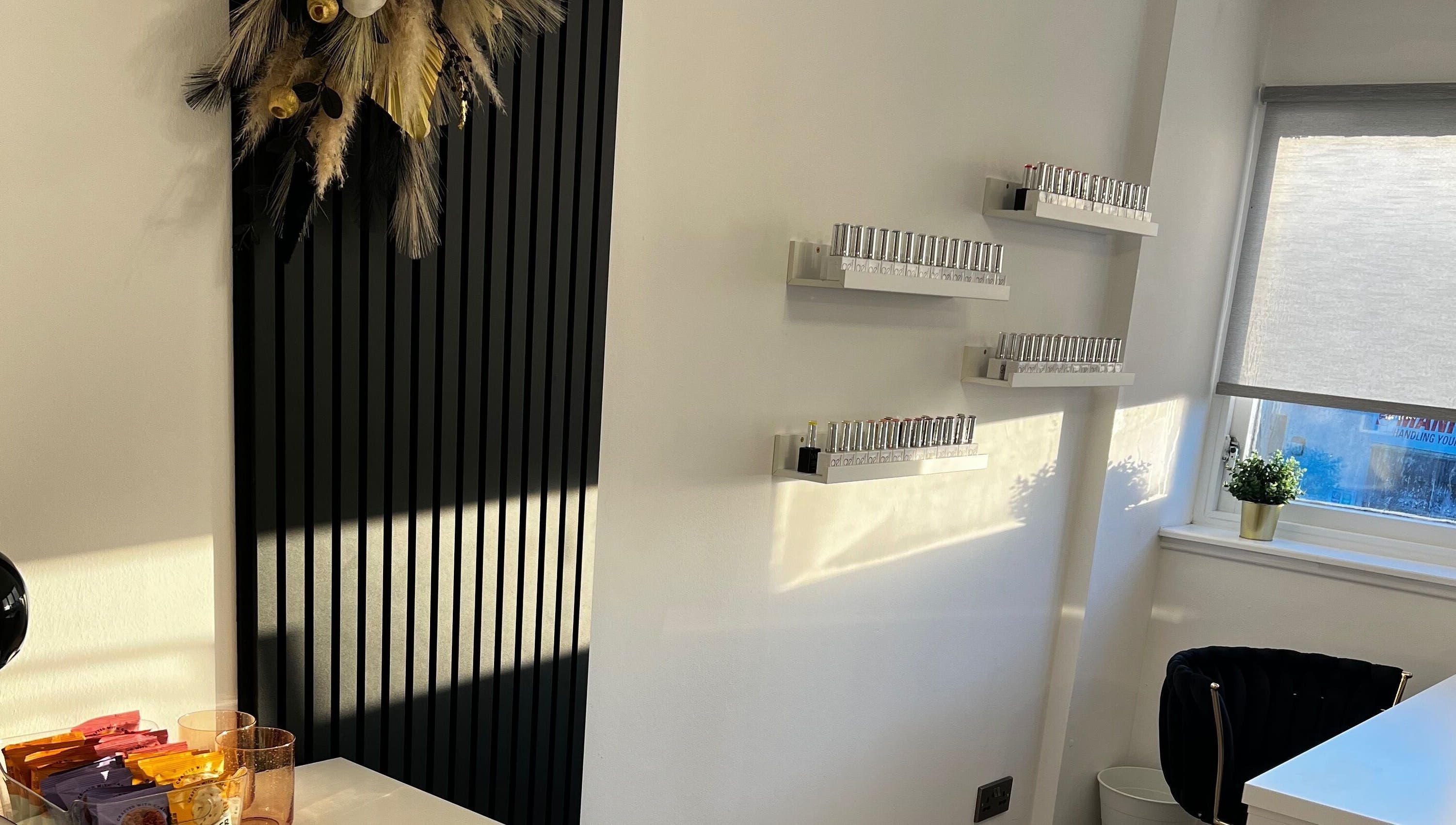 Chic nail polish display at CM Nails & Beauty, Bridge Of Allan, Scotland, GB radiating sophistication.