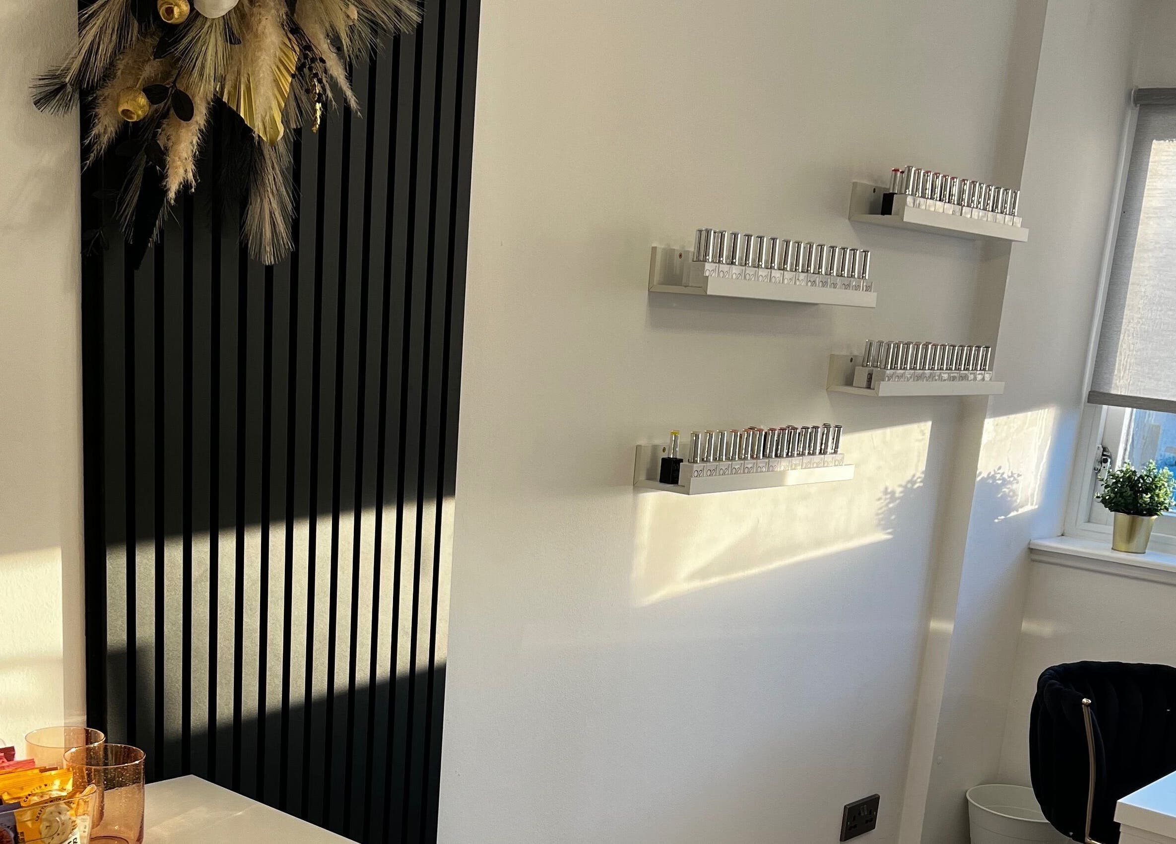 Chic nail polish display at CM Nails & Beauty, Bridge Of Allan, Scotland, GB radiating sophistication.