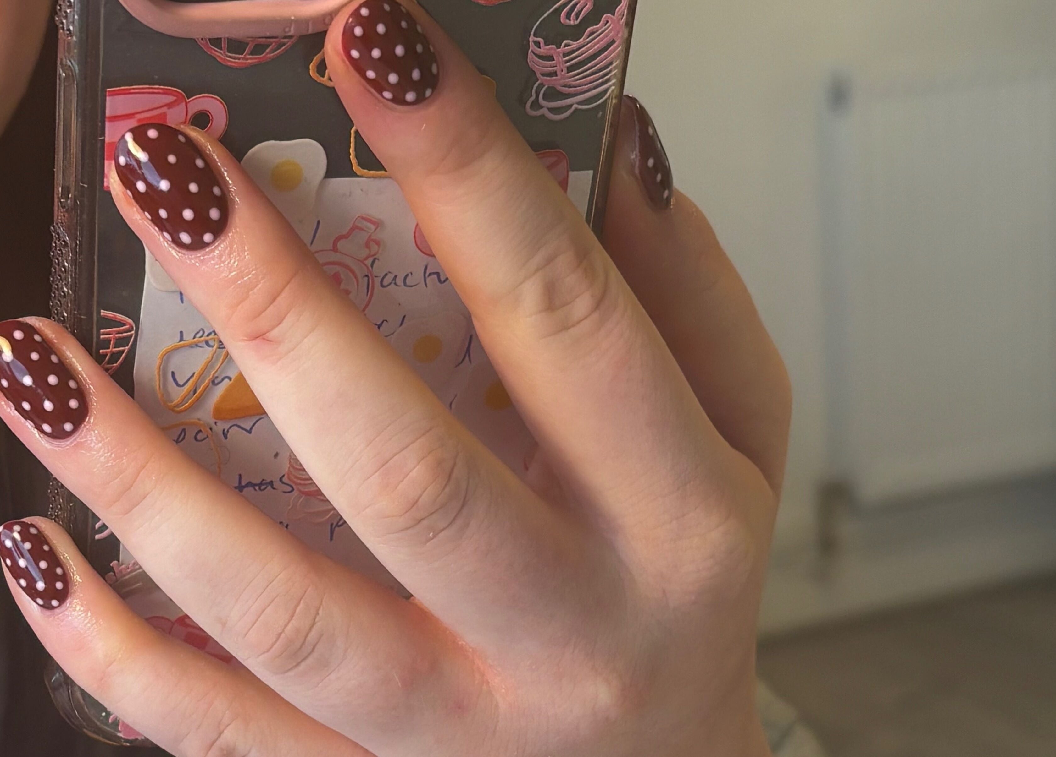 Stylish polka dot nails at CM Nails & Beauty, Bridge Of Allan, Scotland, GB.