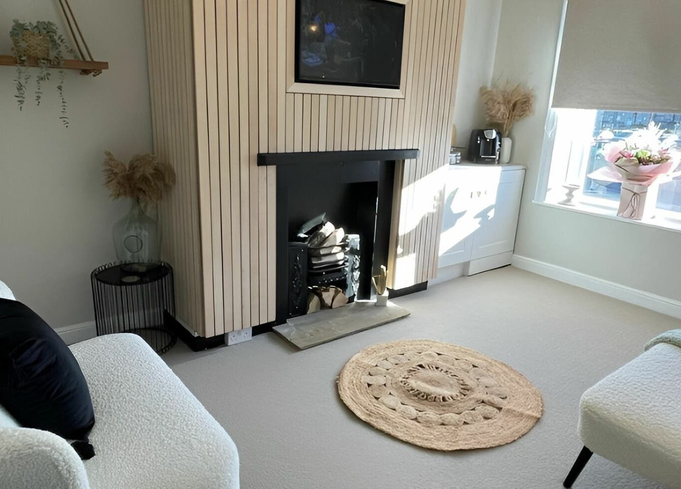 Elegant lounge at The Lash Clinic Huddersfield, England, GB with chic furniture and decor.