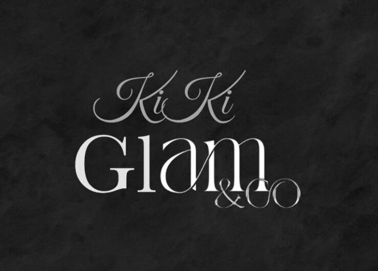 KiKi Glam and Co logo on black background, representing luxury beauty services in Melbourne, Victoria, AU.