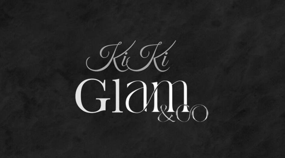 KiKi Glam and Co logo on black background, representing luxury beauty services in Melbourne, Victoria, AU.