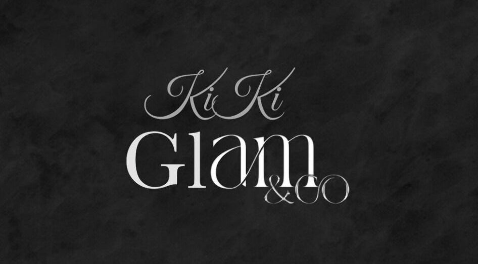 KiKi Glam and Co logo on black background, representing luxury beauty services in Melbourne, Victoria, AU.