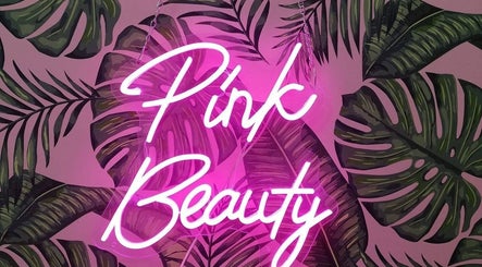Pink Beauty neon sign with tropical leaves at Pink Beauty, Glasgow, Scotland, GB.