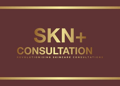 SKN+ Consultation logo featuring gold text on a maroon background in Durban North, Kwazulu-natal, ZA.