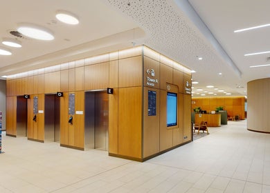 Modern elevator lobby at Zen Japanese Massage - North Shore Health Hub, St Leonards, New South Wales, AU.