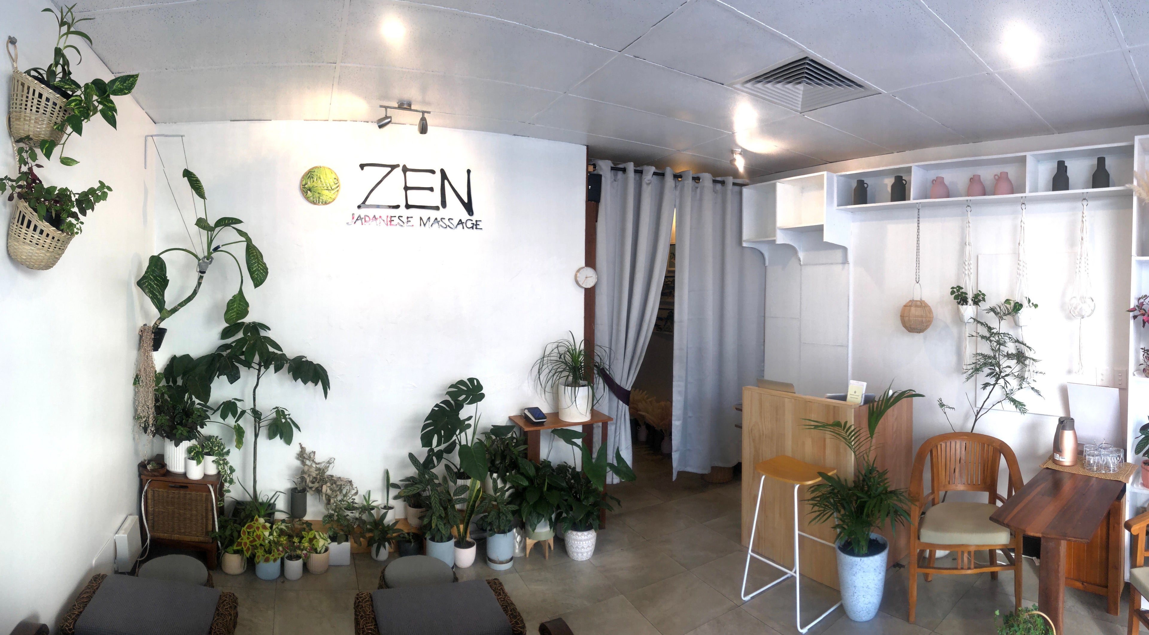 Relaxing lobby at Zen Japanese Massage - Wollongong featuring lush plants and tranquil decor in Wollongong, New South Wales, AU.