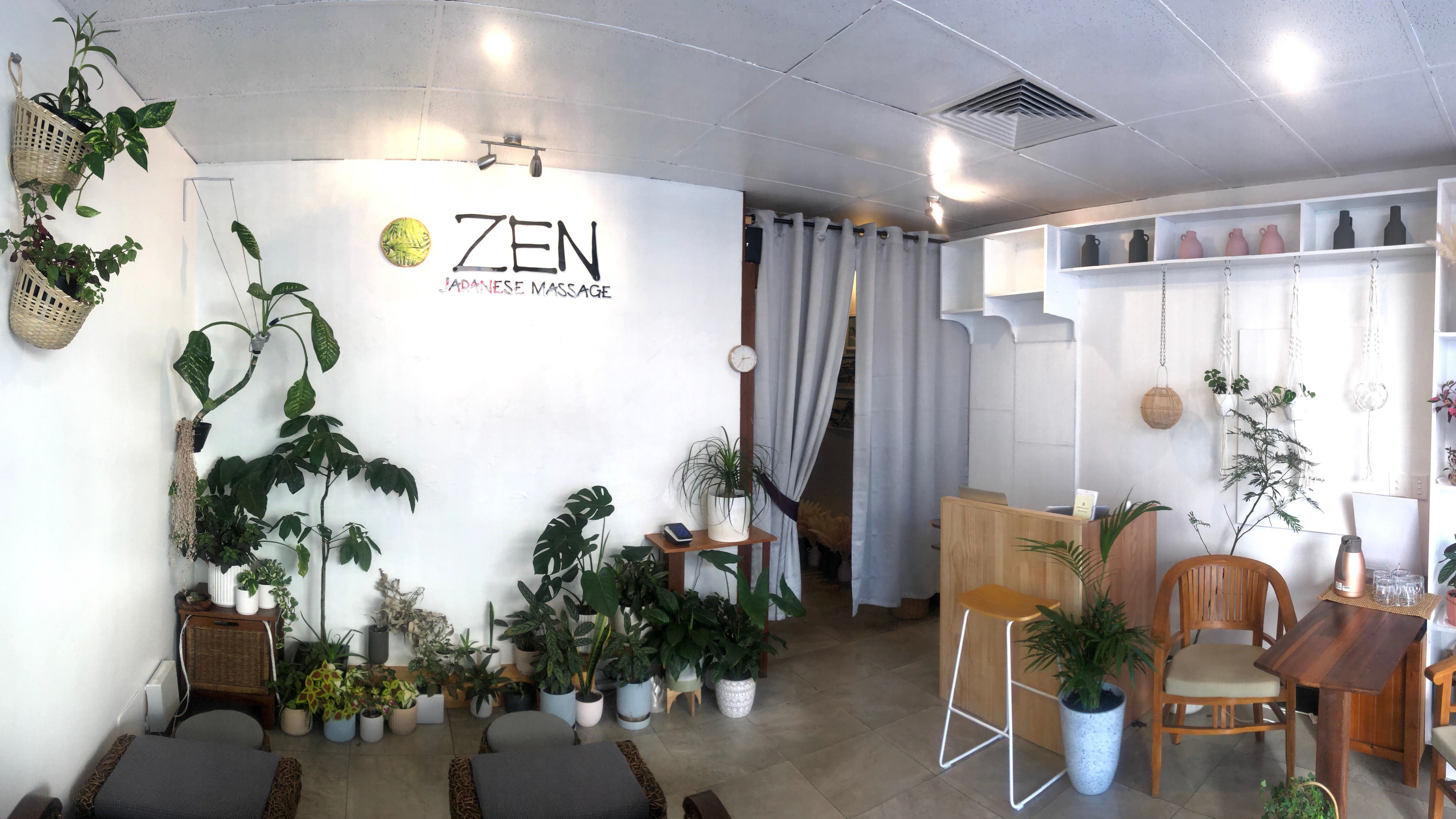 Relaxing lobby at Zen Japanese Massage - Wollongong featuring lush plants and tranquil decor in Wollongong, New South Wales, AU.