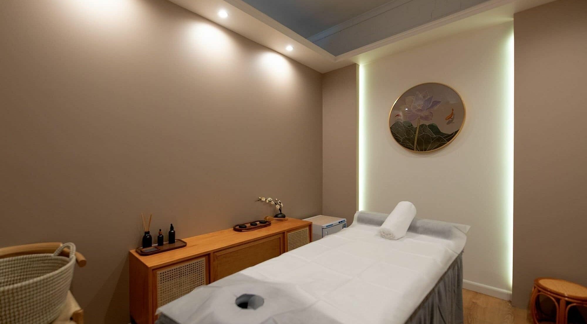 K&K Bodycare massage room in Goodwood, South Australia. Relaxing ambiance with soft lighting and soothing decor.