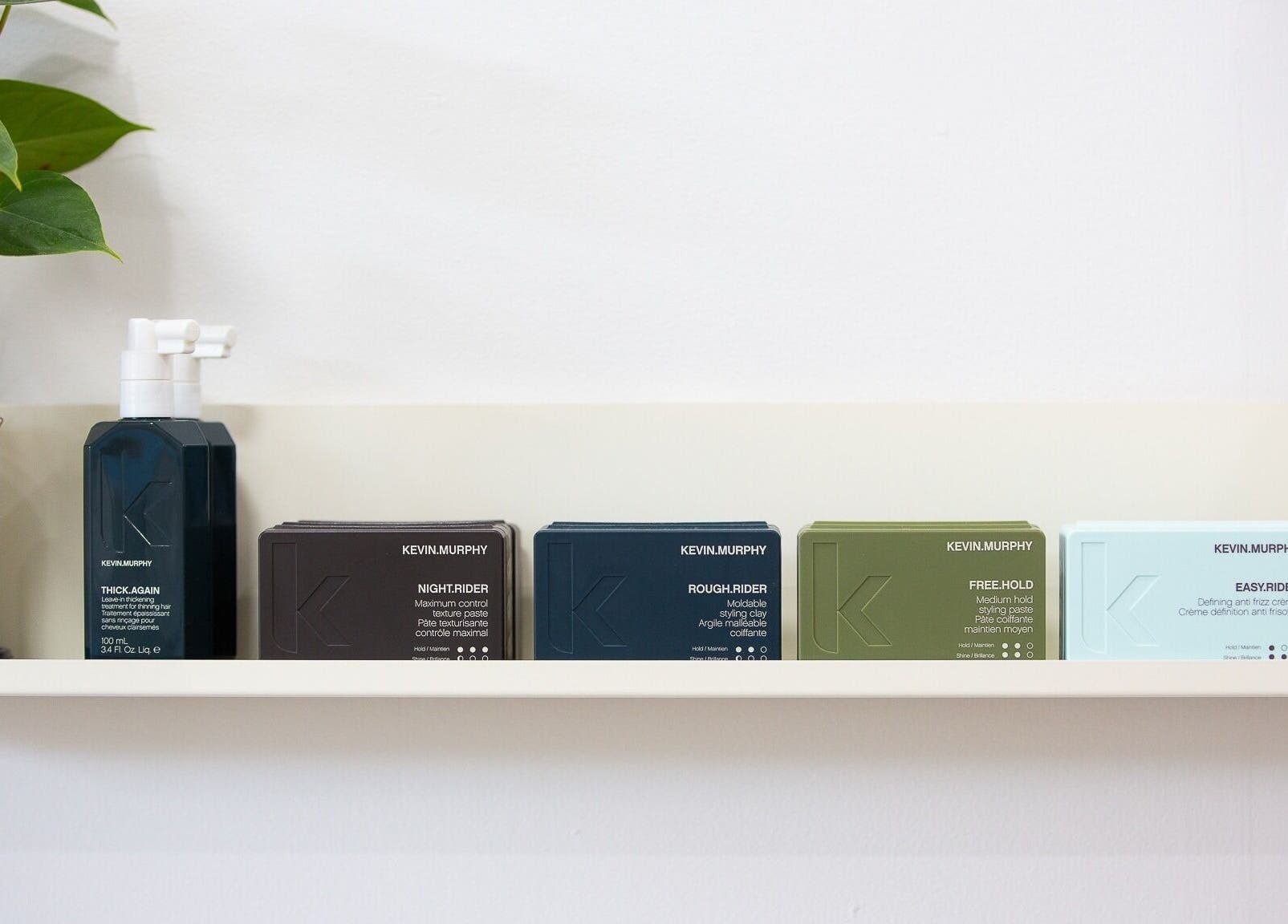 Kevin Murphy products displayed on a shelf at Bhãva Salon, Teneriffe, Queensland, AU.