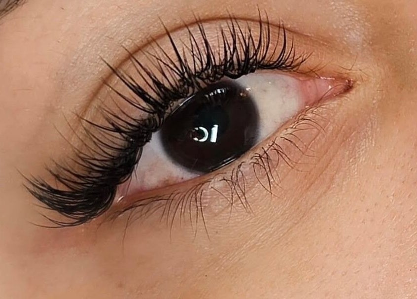 Close-up of elegant eyelash extensions at Lashes and Skincare by Stefani in Austin, Texas, US.