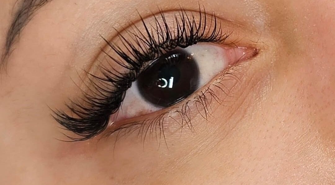 Close-up of elegant eyelash extensions at Lashes and Skincare by Stefani in Austin, Texas, US.
