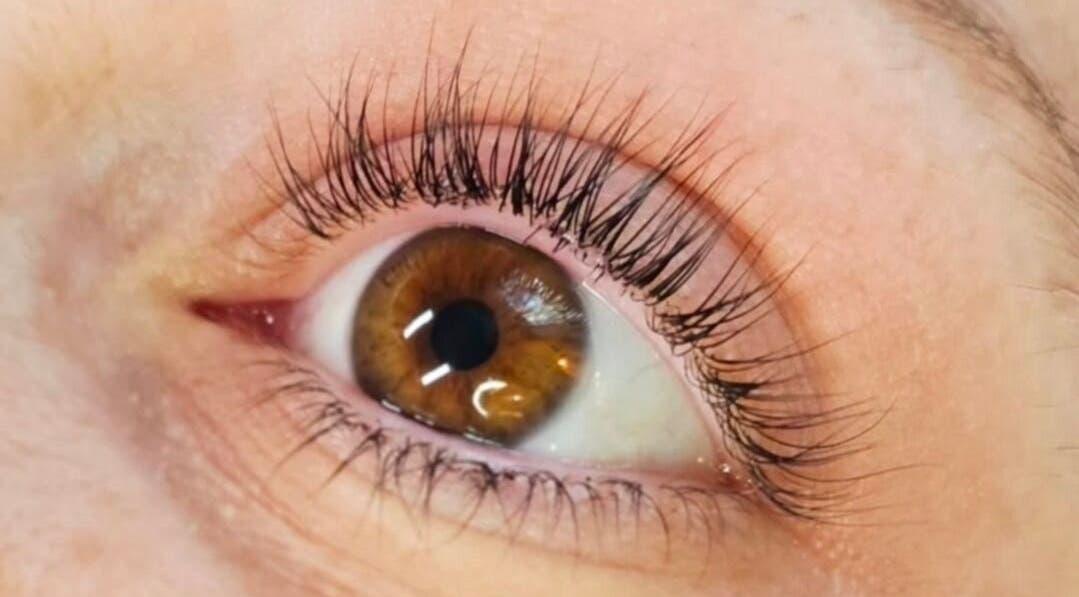Close-up of enhanced eyelashes at Lashes and Skincare by Stefani in Austin, Texas, US.