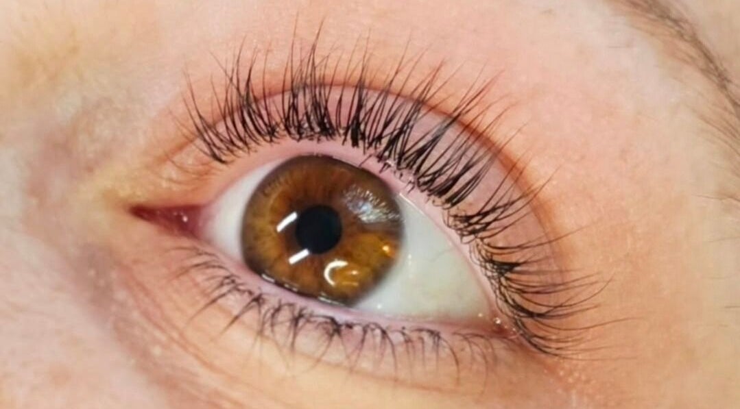 Close-up of enhanced eyelashes at Lashes and Skincare by Stefani in Austin, Texas, US.