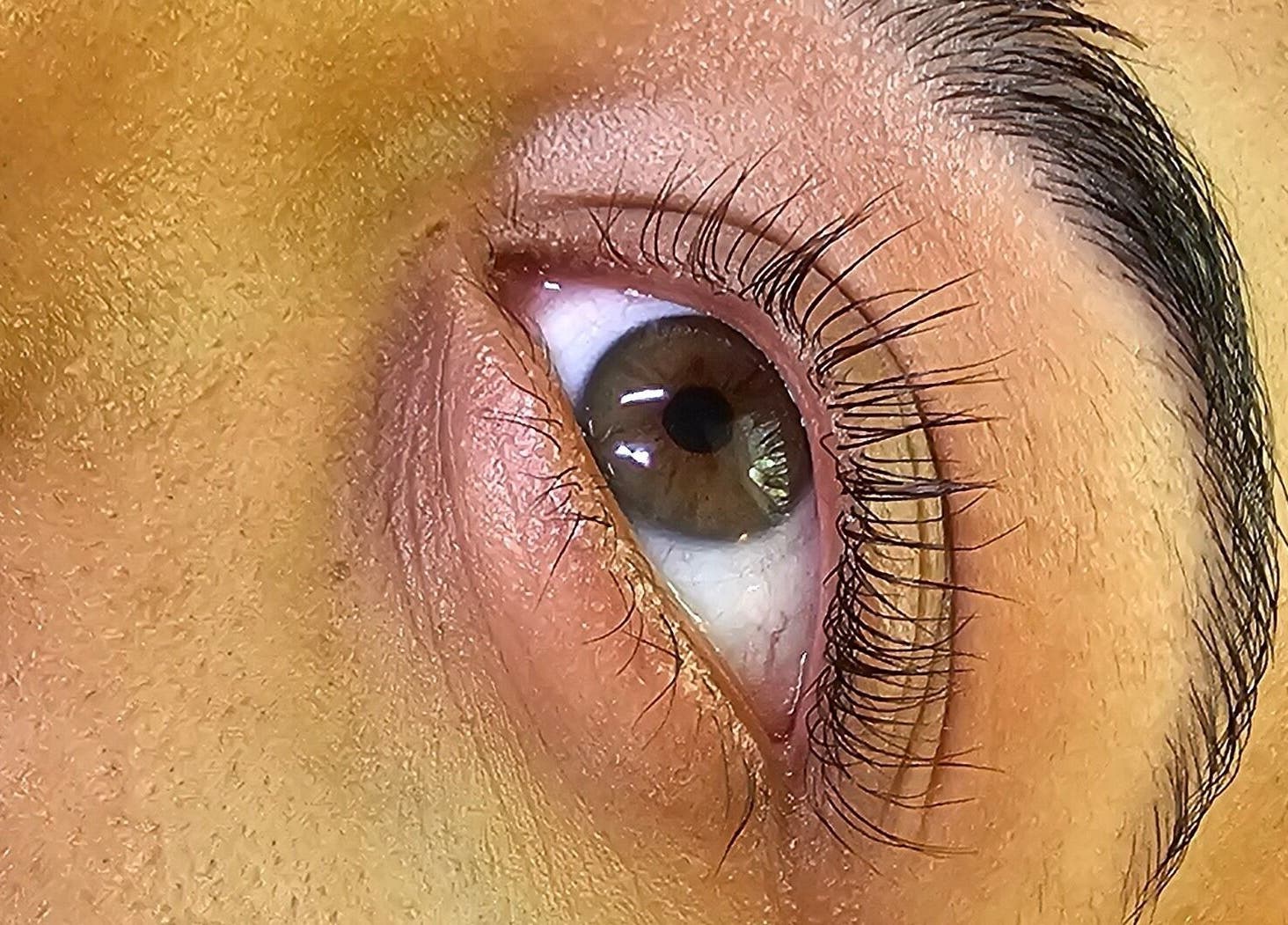 Close-up of meticulously groomed eyelashes at Lashes and Skincare by Stefani, Austin, Texas, US.