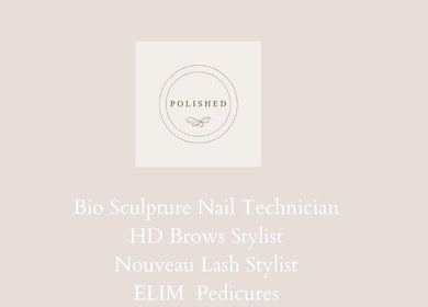 Polished beauty services layout at Compton, England, GB featuring nail, brow, and lash styling.