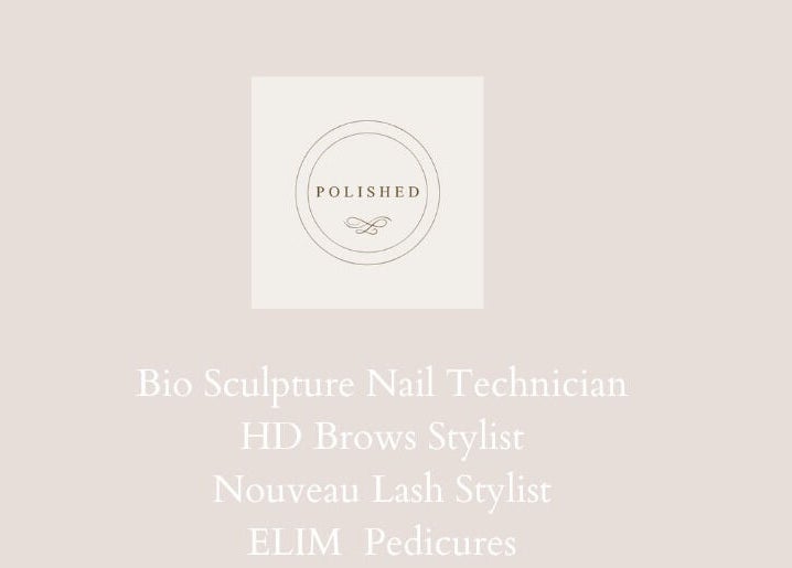Polished beauty services layout at Compton, England, GB featuring nail, brow, and lash styling.