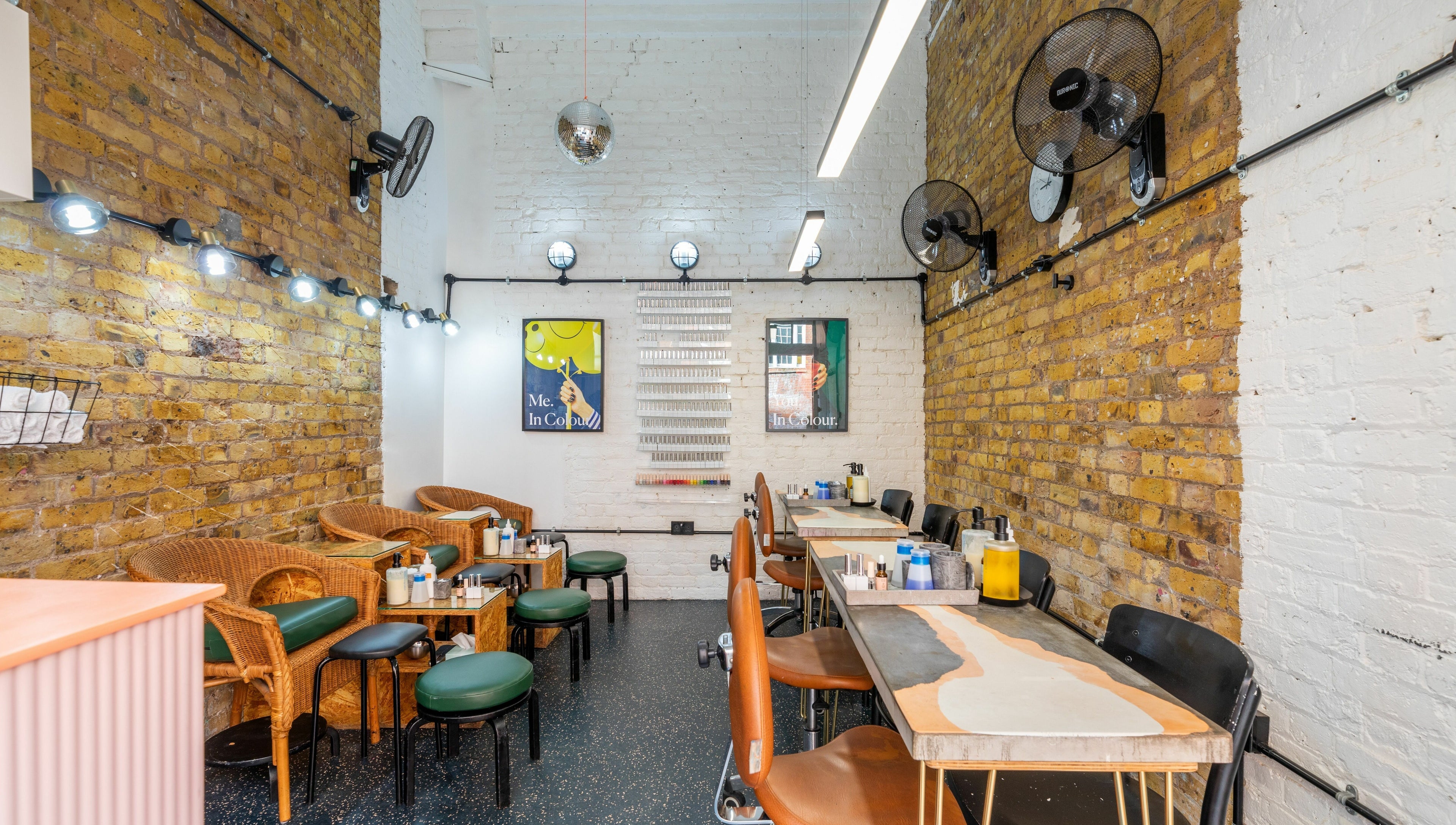 Interior of Shoreditch Nails Shoreditch with stylish nail stations, London, England, GB.