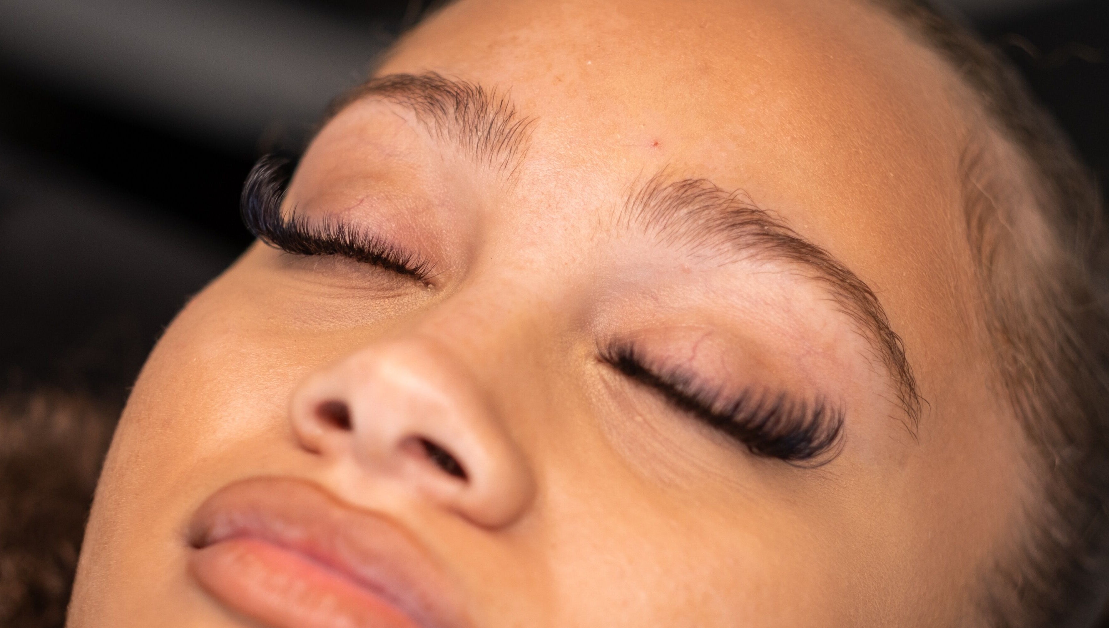 Close-up of eyelash extensions at She Lashes UK, Gloucester, England, GB.