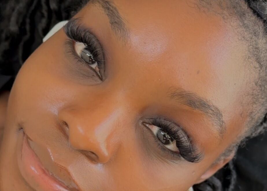 Close-up of eyelash extensions at She Lashes UK, Gloucester, England, GB. Stunning curly lash detail.