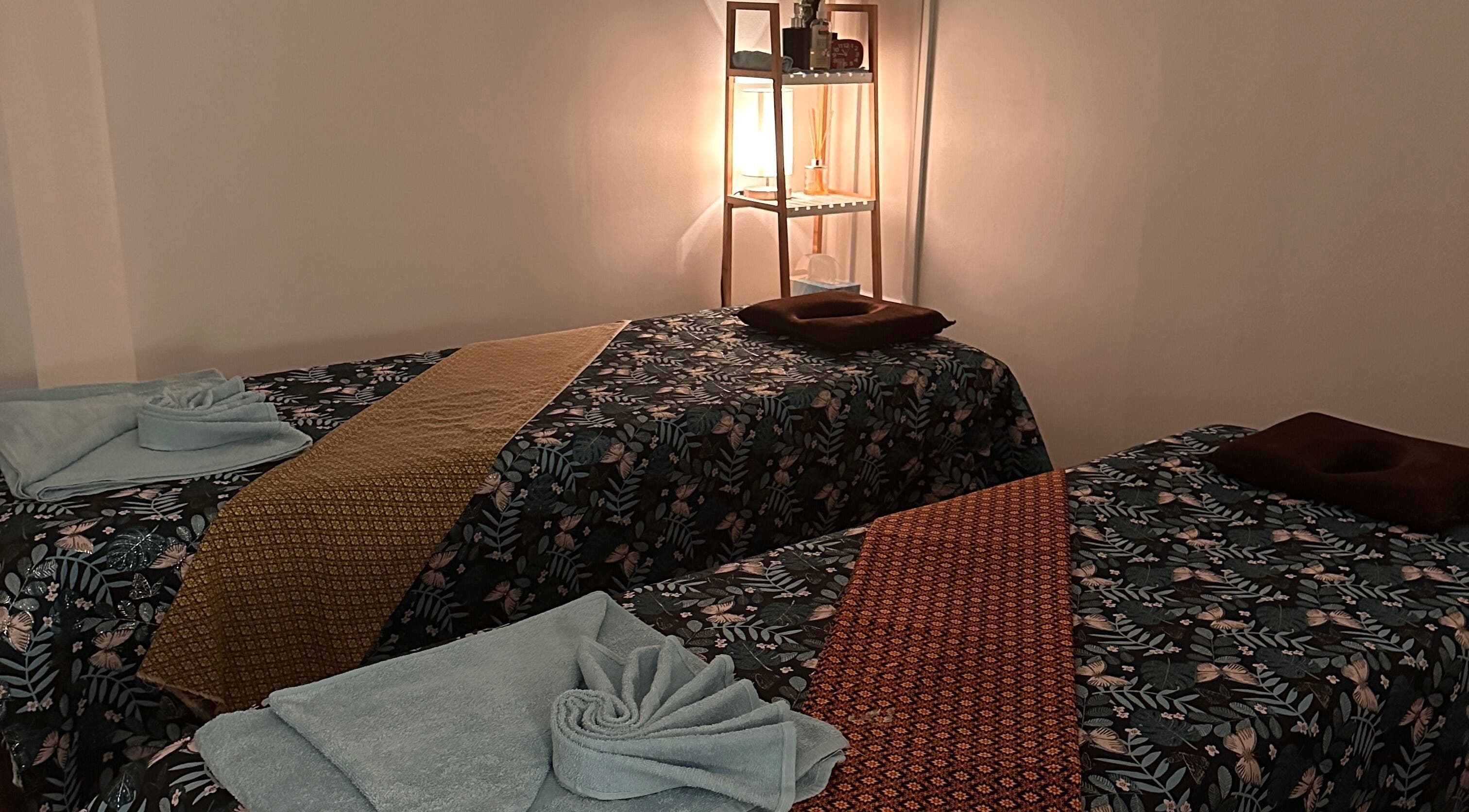 Cozy massage room at Deep Relax Massage On Pitt Street, Sydney, New South Wales, AU, with two prepared massage tables.