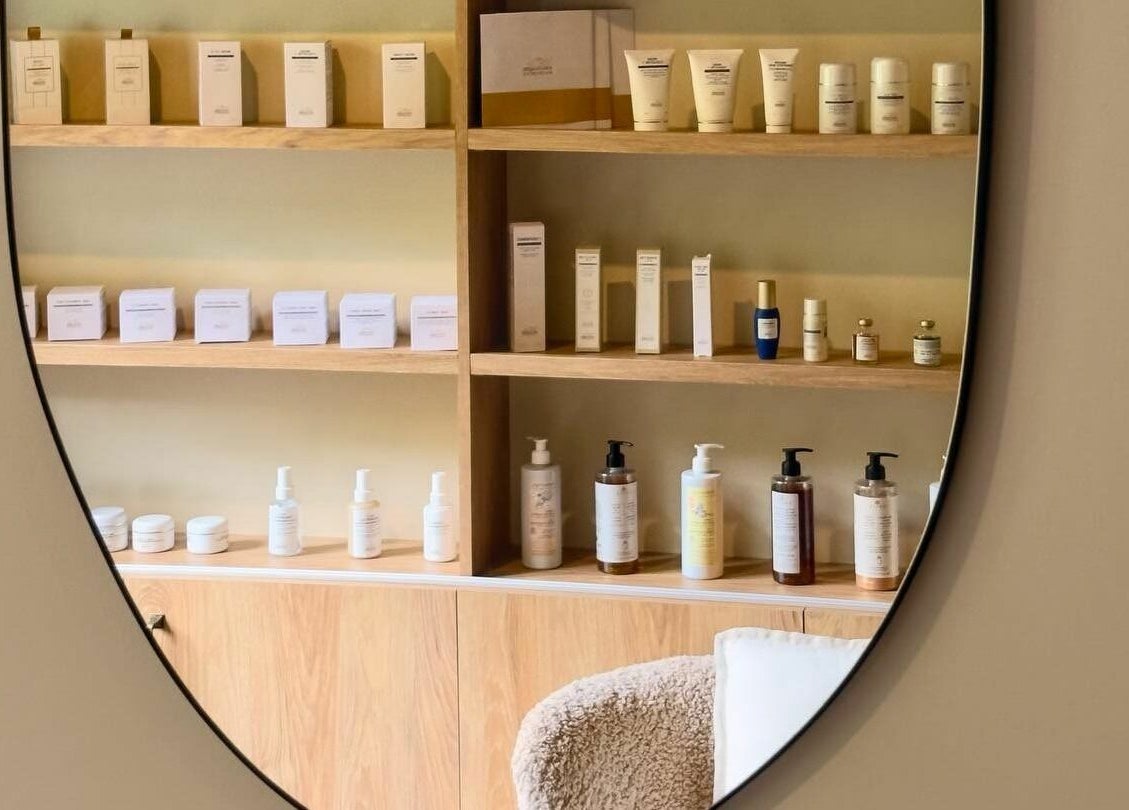 Mirror reflection of Apricot Spa's stylish skincare setup in Yerevan, Yerevan, AM.