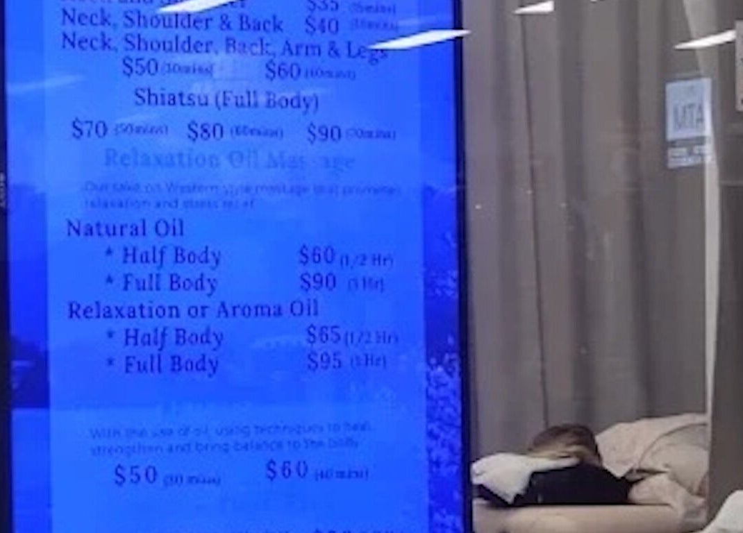 Menu display at Fuji Natural Therapies in Gold Coast, Queensland, AU, showcasing massage options and prices.