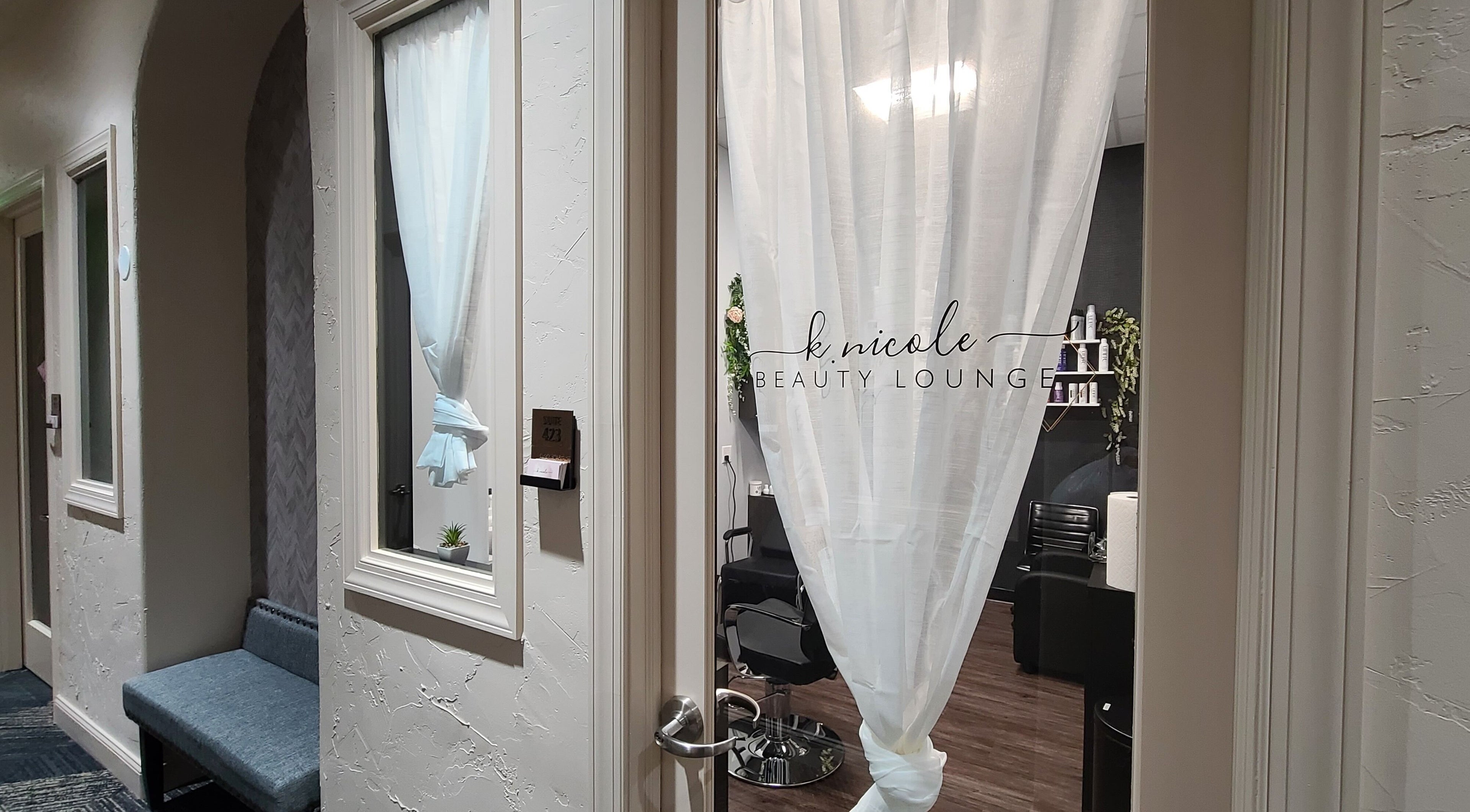 Entryway of K. Nicole Beauty Lounge, Deptford, New Jersey, US with stylish decor and inviting ambiance.