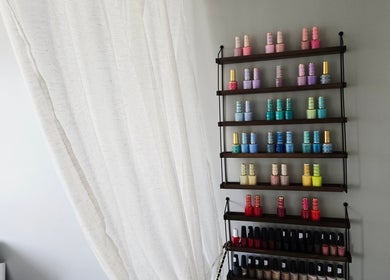 Colorful nail polish collection at DERMEDICA Beauty Studio, Hertford, GB adds flair to their chic interior.