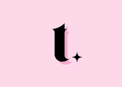 Black monogram 't' with star design on pink backdrop for Beauty by Tiegs - Christmas Week, Pumpherston, Scotland, GB.