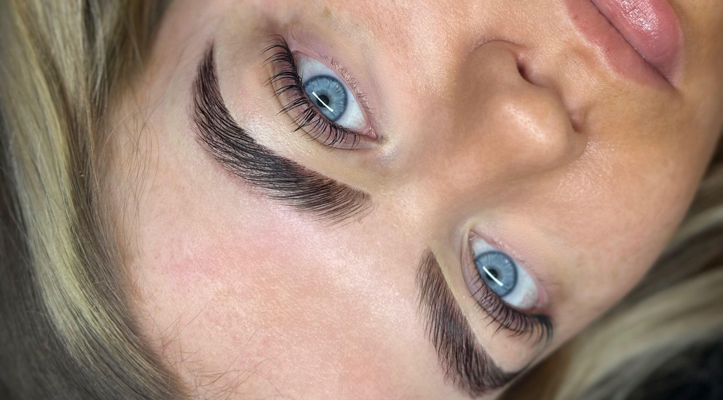 Close-up of expertly styled lashes and brows at Beauty by Tiegs, Pumpherston, Livingston, Scotland, GB.